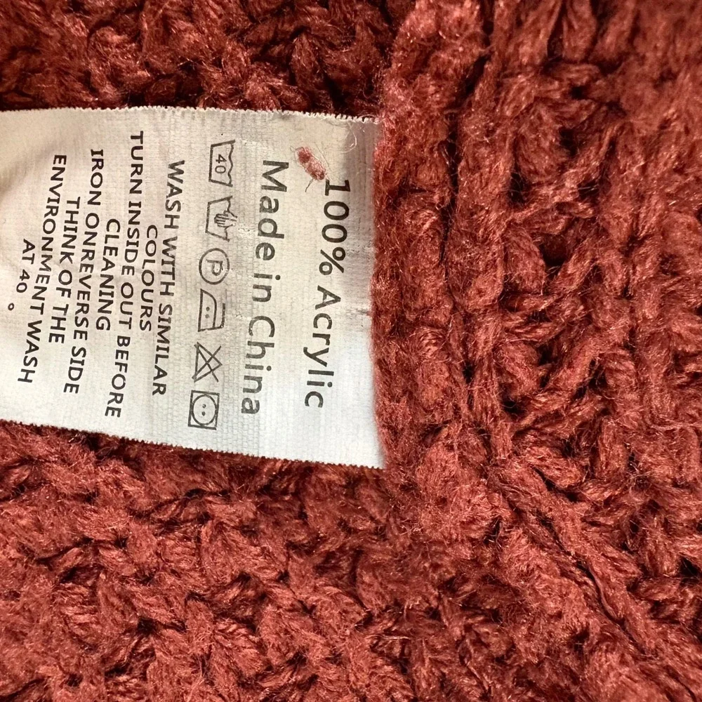 Merokeety Rust Orange Waffle Knit Open Front Cardigan Sweater XXL Overszd Pocket - Picture 3 of 6